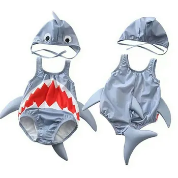

Fashion Children Gray Bikini+Swimming Cap 2019 Summer Toddler Kid Baby Girl Boy 3D Cartoon Shark Swimsuit One-piece Swimwear Hot