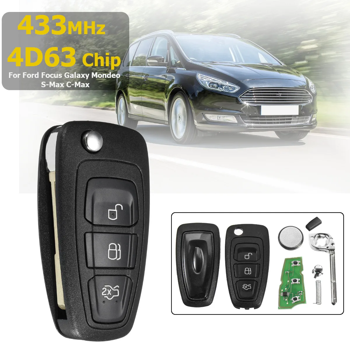 

433MHz 3 Button Flip Folding Remote Key 4D63 Chip F021 Blade For Ford for Focus for Galaxy for Mondeo for S-Max 2010-2015