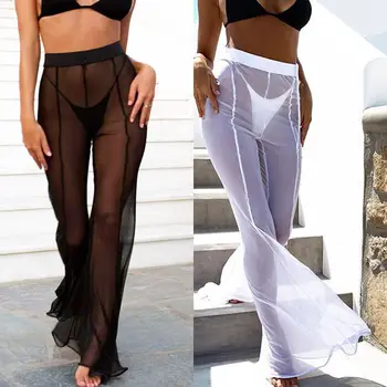 

Women Fashion Comfortable Exotic Beachwear Mesh Sheer Net Pants Bikini Cover Up Transparent Long Trousers