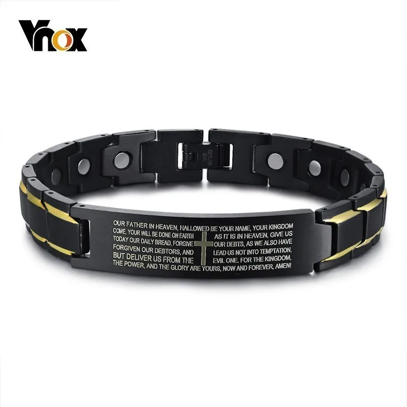 Vnox Casual Bracelets for Men Engraved Bible Cross Stainless