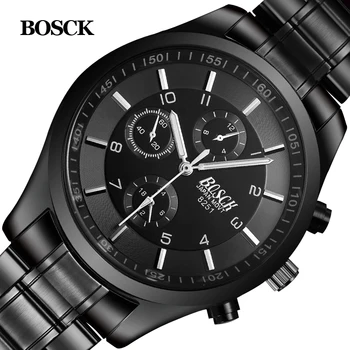 Bosck Men Watch Sports Stainless Steel Hardlex New With Tags Wristwatch Mens Fashion Casual Reloj Hombre Male Quartz-Watch 2019