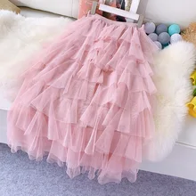 SHEMECOR Лето г. дамы Сладкая принцесса торт девять слоистых Высокая талия Раффлед Макси сетки юбки для женщин многоярусные плиссированные тюль ins Лидер продаж
