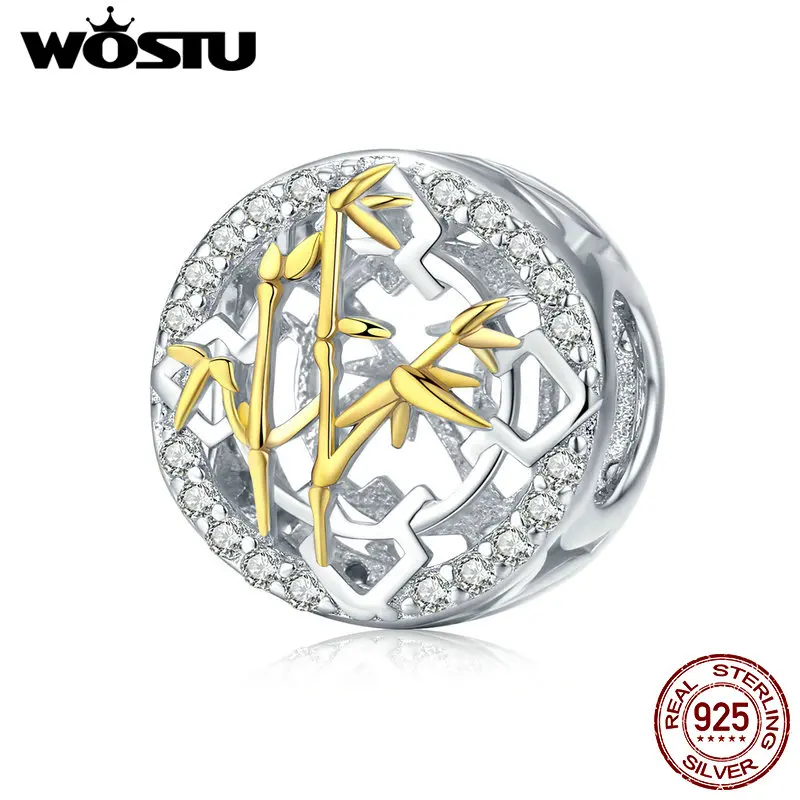 

WOSTU New 925 Sterling Silver Literati Banboo Beads Fit Charm Bracelet & Necklace Pendant For Women Elegant Style Jewelry CTC044