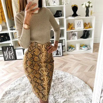 

Women Snake Skin Printed Pencil Skirts 2019 New Fashion Ladies Boho Bodycon Skirt High Waist Sexy Party Club Vintage Work Skirt