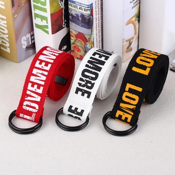 

Fashion New 1PC Harajuku Unisex Female Double D Ring For Jeans Belt Long Belts Letter Printed Canvas Strap