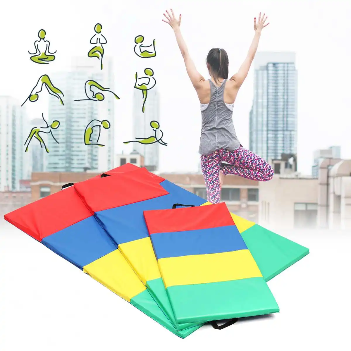 

4 Folding Gymnastics Mat Yoga Exercise Gym Airtrack Panel Tumbling Climbing Pilates Pad Air Track