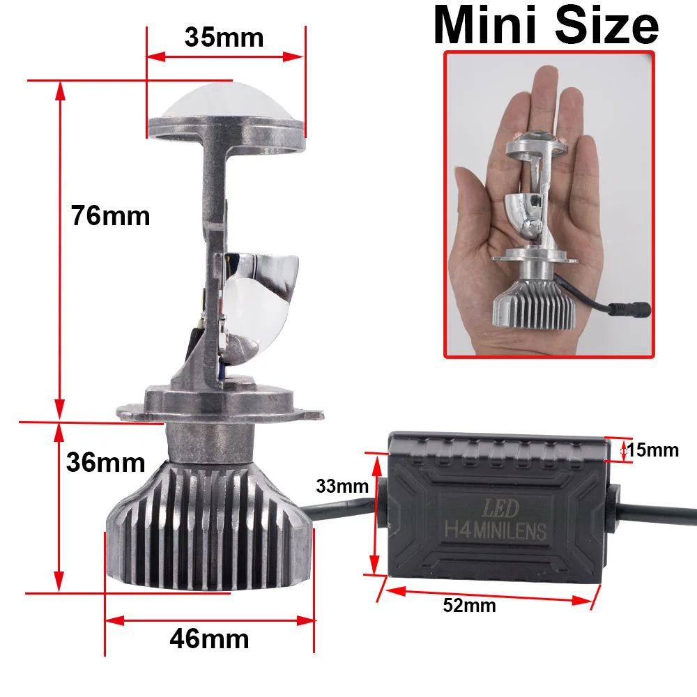 

H4 LED Mini Projector Lens headlight HB2 9003 double high low beam plug&play, no astigmatic problem,canbus H4 led headlight kits