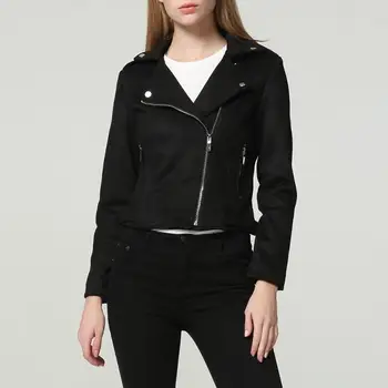 

Classic Women Soft Faux Leather Jackets Cool Zippers Short Motorcyle Coat Slim Fit Street Outerwear