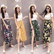 Летняя длинная юбка с цветочным принтом Bohomia Женская Весенняя прямая шифоновая кружевная юбка с высокой талией в Корейском стиле