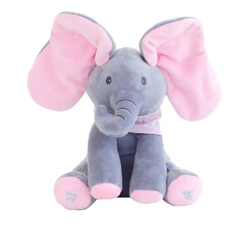 

30cm Cute Elephant Plush Stuffed Doll Baby Educational Music Hide Seek Toy Stuffed Plush Animals Kids Christmas Gifts