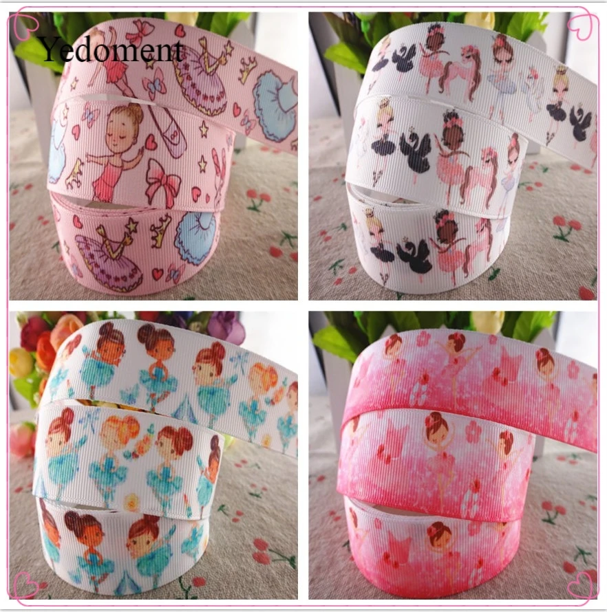 

18081804, 1" 25mm 10 yards dancing girl cartoon printed grosgrain ribbons DIY hairbows handmade materials