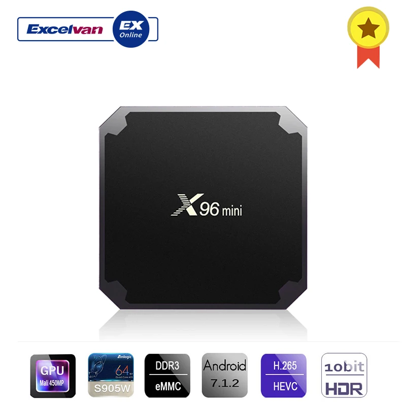 Excelvan X96mini Android ТВ коробка 1 + 8G цифровой плеер Smart S905W Поддержка 2,4 GHz 4 K X 2 K H.265 100 M LAN + пульт дистанционного управления