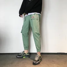 Мужские хлопковые повседневные штаны с карманами, модные трендовые брюки, свободные мужские джоггеры зеленого/черного цвета, спортивные штаны, Большие Размеры M-2XL