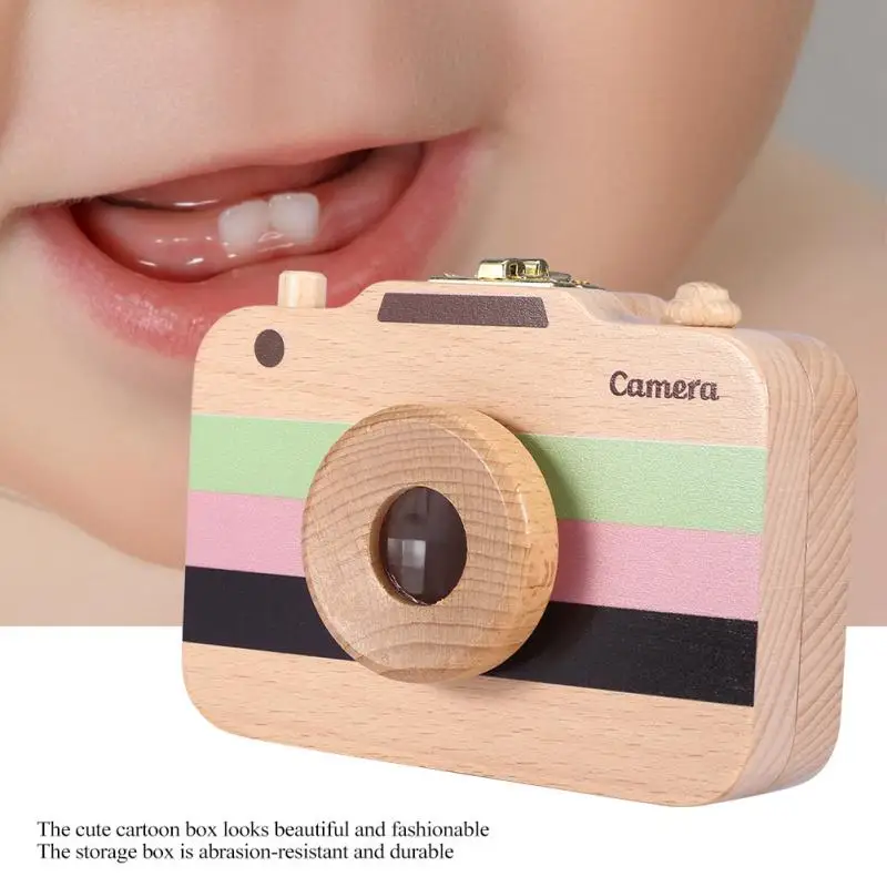 Милые Мультяшные деревянные камеры-шаблон ящик для хранения чехол для ребенка молочные зубы и детские волосы красивые и модные