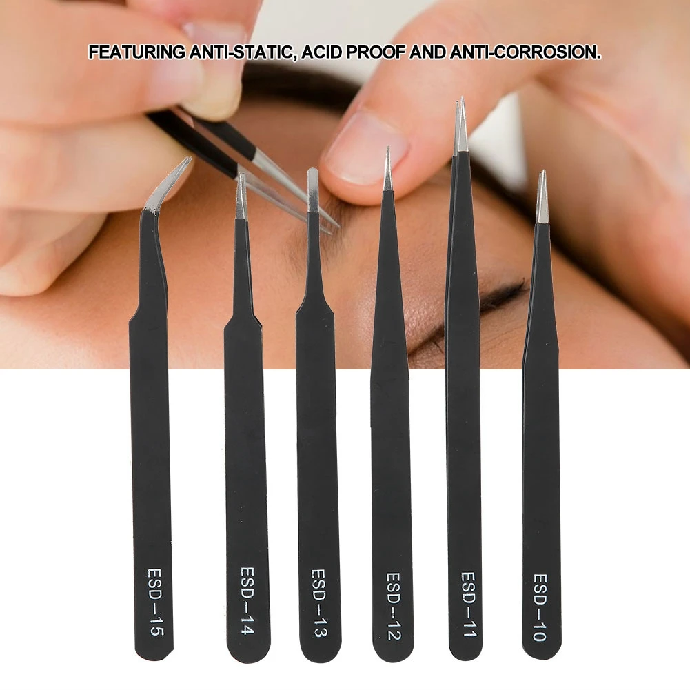

6PCS Durable For Long Time Use Anti-static Tweezers Stainless Steel Tweezer Maintenance Tool Jewelry Making Tool for Jeweler