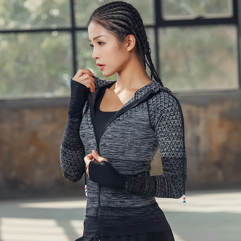 

Long Sleeve Yoga Shirt Seamless 2019 Zipper Sports Outerwear Girl Sport Jerseys Women Fitness Coats Running Sports Jacket Tops
