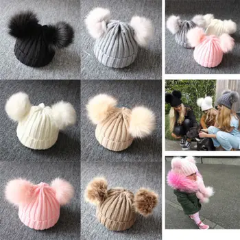 

Stylish Design Winter Baby Kids Warm Hats Solid Color Boy Girl Double Pompom Balls Beanie Caps Toddler Infant Knitted Cute Hats