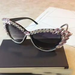 2018 барокко Стиль модные женские туфли очки кошачий глаз кристаллы солнцезащитных очков ретро Украшенные стразами Для женщин