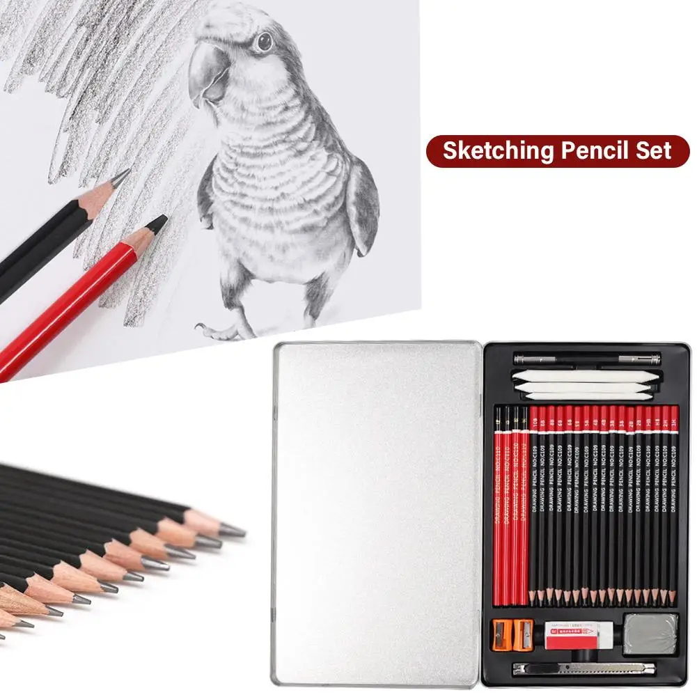 

High Quality 30PCs Drawing Sketching Pencil Set Professional Art Supplies Drawing Kit With Graphite Charcoal Sticks Tool
