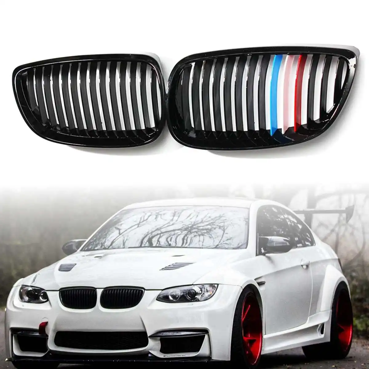 Передняя решетка для BMW E92 E93 M3 328i 335i 2 двери 2007 2008 2009 Автомобильный Стайлинг глянцевый матовый черный m-цвет двойная линия