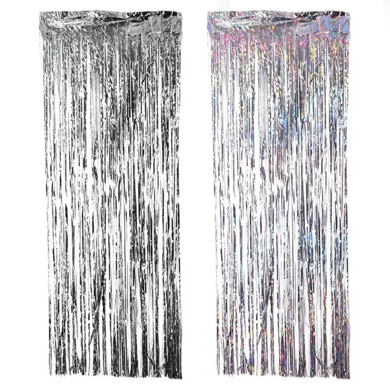 

2M Silver/Multicolor Sequin backdrop Foil Fringe Tinsel Curtain Birthday Party Rain for decoration Girl Adults Anniversary Sale