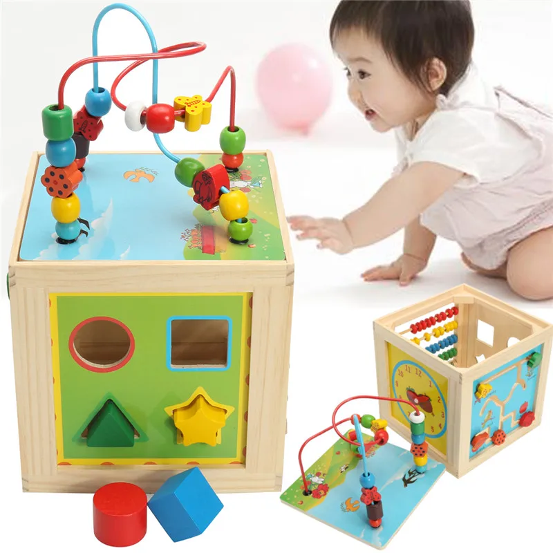

5 in 1 MultiFunction Wooden Intelligence Box Toys Children Kids Mathematical Calculating Frame Turn-over Box Educational Toy Fun