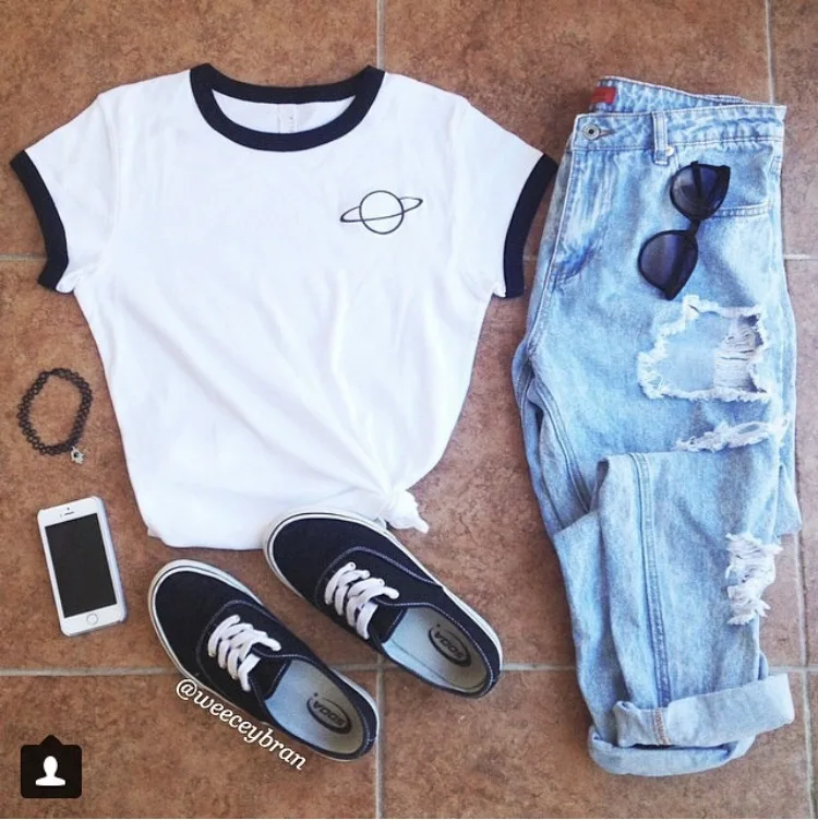 

Crewneck Fashion Graphic Instagram T-shirt Hipster Galaxy Saturn Rings Ringer Tshirt Women Harajuku Vintage 90s Tops Drop Ship