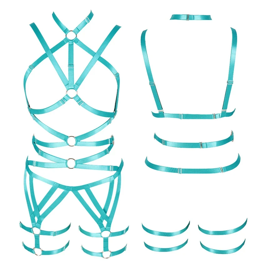 

Jade Green Women Body Harness Bra Strappy Tops Hollow Out Sexy Lingerie Set Plus Size Elastic Adjust Punk Goth Club Dance Rave