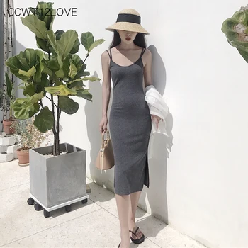 

Sexy Side Split Dress Women 2019 Chic Sleeveless Ladies Summer Dress Midi Black Slim Backless Beach Sundress Long Midi Casual