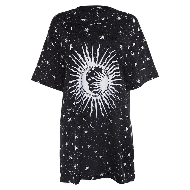 T Shirt Women Tops 2019 Summer Black Print Short Sleeve Plus Size Round Neck Long Shirt Casual Loose Funny T Shirts 398