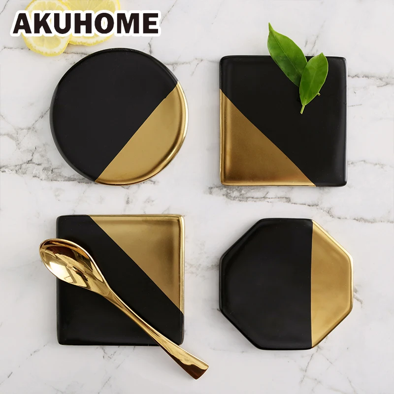 

Nordic Style Creative Ceramic Coasters Home Coasters Round Insulation Pad Bowl Mat Gold-plated Anti-hot Plate Mats Posing Props