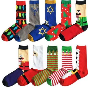 

YJSFG HOUSE Popular Ladies Socks Christmas Cartoon Men Dress Long Sock Winter Warm Thick Women Crew Stripe Tree Girls Funny Sock