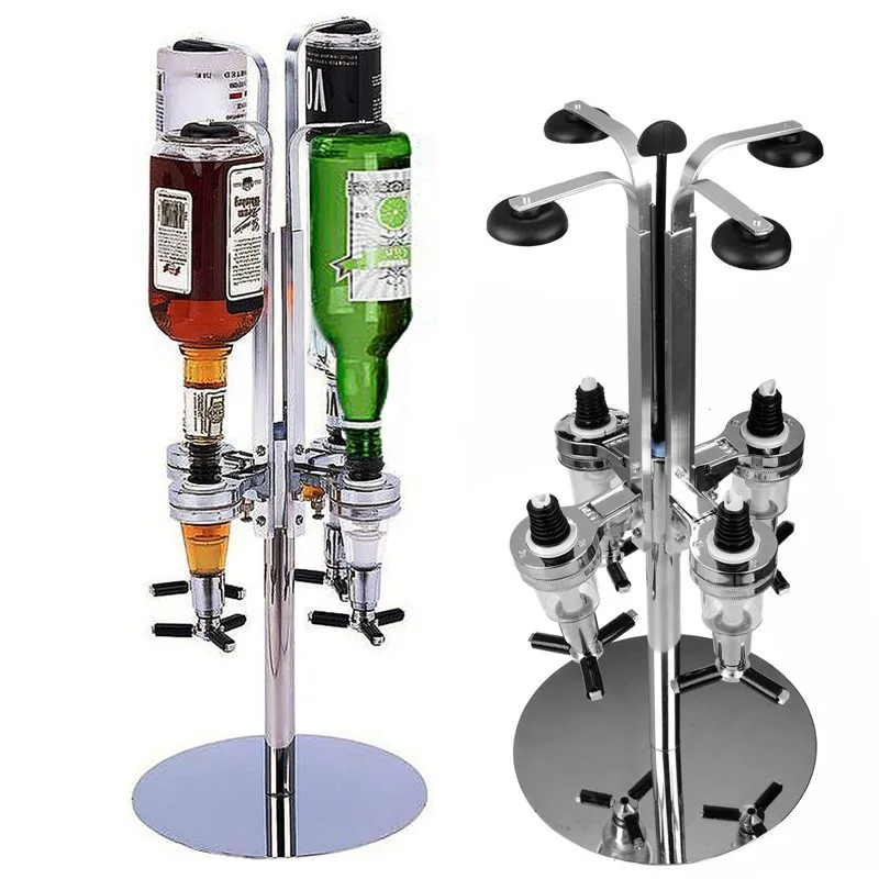 

4 Heads Rotary Stainless Steel Wine Juice Cocktail Stand Drinks Optics Dispenser Holder For Bar Butler