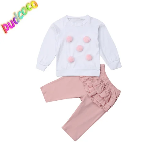 

2019 Newborn Baby Girl Ball Tops Sweatshirt Ruffle Pants Leggings Warm Outfit Clothes Hot