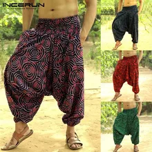 INCERUN, свободные штаны-шаровары, хип-хоп, мужские брюки, широкие штаны в стиле этно, повседневные свободные штаны для бега, штаны для танцев, Pantalon Hombre