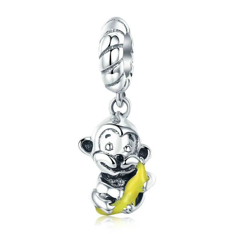 

100% 925 Sterling Silver Animal Collection Cute Monkey & Banana Love Charm Fit Charm Bracelet Bangle Diy Jewelry Scc520 BAMOER