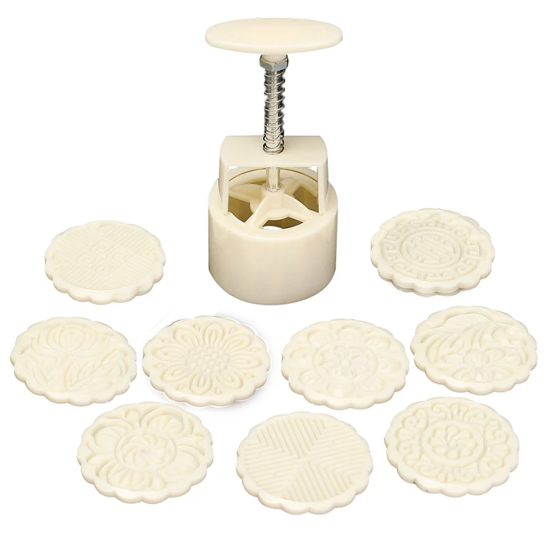 

100g 10Pcs Mooncake DIY Mold Baking Tool Pastry Round Flower Stamp Mould Homemade Milky