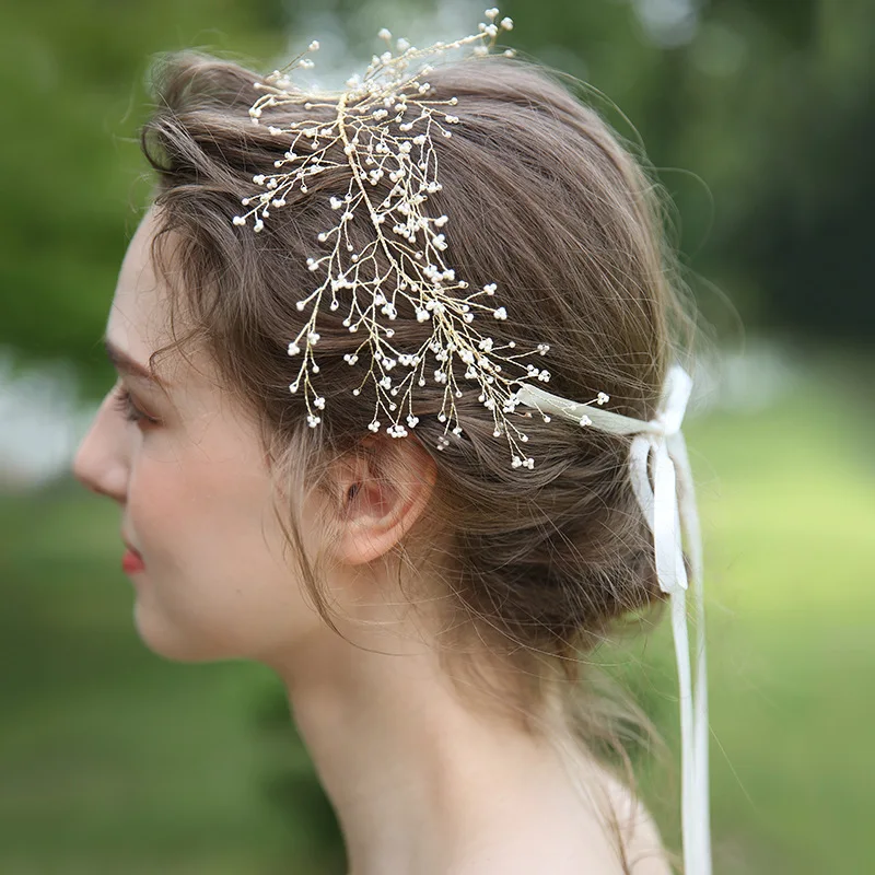 Charm Gold Wedding Hair Accessories Flower Tiara For Women Pearl