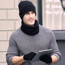 Winter Warm Beanie Hat + Scarf + Touch Screen Gloves Unisex Thermal Winter Warm Knitted Beanie Hat Neck Glove for Men Women B : image Winter Warm Beanie Hat + Scarf + Touch Screen Gloves Unisex Thermal Winter Warm Knitted Beanie Hat Neck Glove for Men Women B