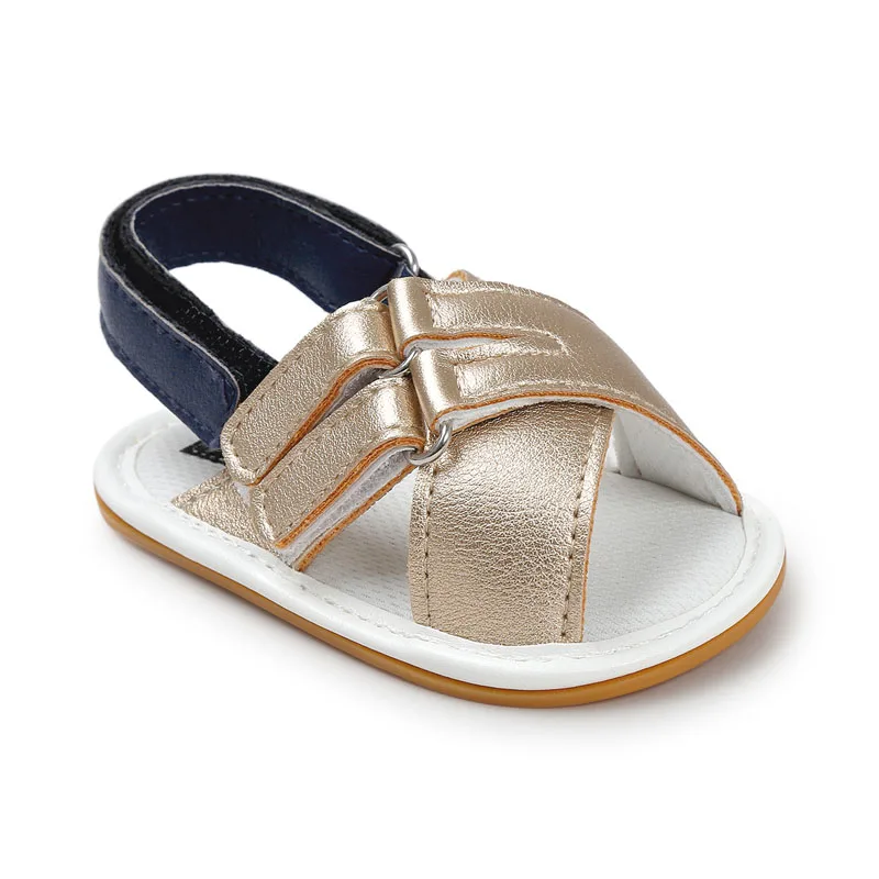 Летняя обувь для новорожденных из искусственной кожи смешанный цвет с ремнем крест пляжные резиновые сандалии для малышей