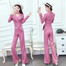 Women Sexy Business Suit Set OL Lady Work Office Wear High Waist V neck Cross Halter Bandage Short Crop Top Striped Flare Pants striped halter neck crop shell top