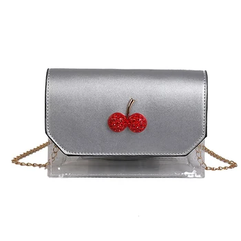 

Summer Designer Transparent PVC Crossbody Bags for Girls Small Messenger Bag Women Cherry Diamond Flap Chain Shoulder Bags Lady