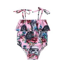 Летний купальный костюм для новорожденных девочек, купальный костюм без рукавов с принтом, цельный костюм с бикини