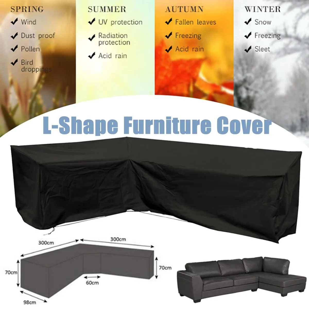 

Polyester L Shape Corner Outdoor Sofa Cover 3Mx3M Patio Garden Furniture Cover All-Purpose Dustproof Covers Waterproof