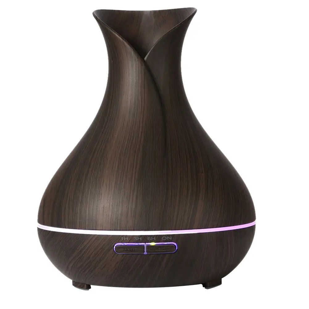 

400ml Aroma ESSential Oil Diffuser Ultrasonic Air Humidifier with Wood Grain 7 Color Changing LED Lights for Office Home(EU Pl