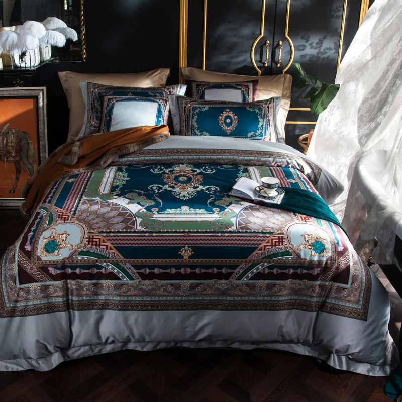 

100S Egyptian Cotton Luxury Royal Designer Bedding Set King Queen size Boho Bed set Bed cover Duvet Cover Bed Sheet/linens 40