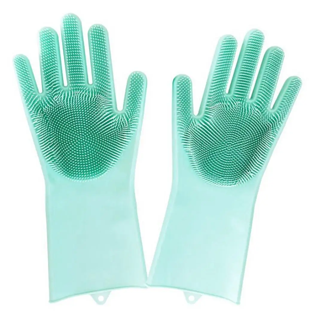 With Durable Reusable Brush Purple Light Gray Gloves Dishwashing Gloves