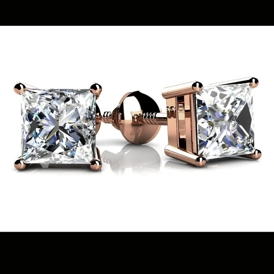 3 Ct Princess Cut Natural Diamond Stud Earrings In 14k Rose Gold (3 Carat F-G SI1) | Украшения и аксессуары