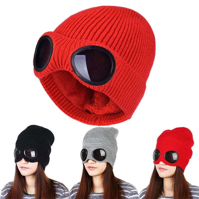 

New Warm Ski Cap Fashion Casual Knit Beanie Removable Glasses for Men Women High Quality Winter Knitted Hat New Popular Trendy