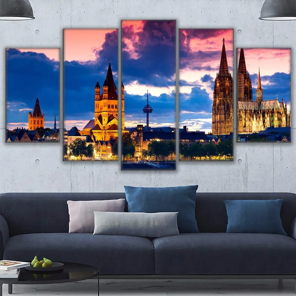 Красочная пасмурная картина для городского пейзажа 5 панелей Kolner Dom Современная